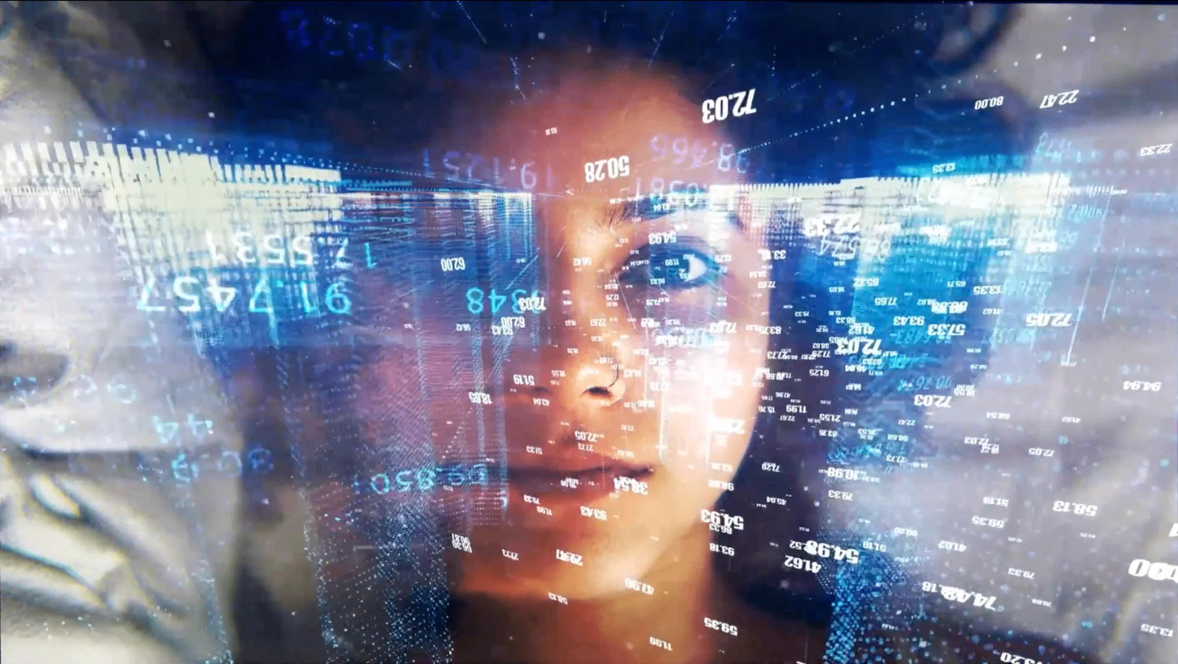 Edge of Show video still — AI data visualization overlay on a face, representing real-time market and business intelligence